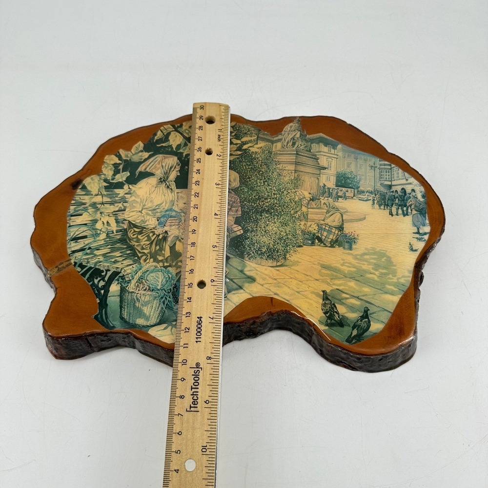 Tim Kelly Handcrafted Wood Slab Wall Plaque Vintage Town Square Decoupage Art - Picture 7 of 7
